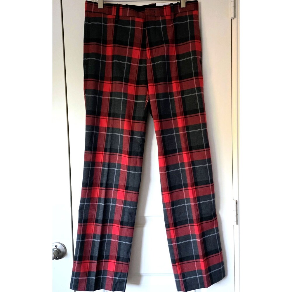 INC International Concepts Women’s Plaid Straight Leg Pants Red Black Tartan...